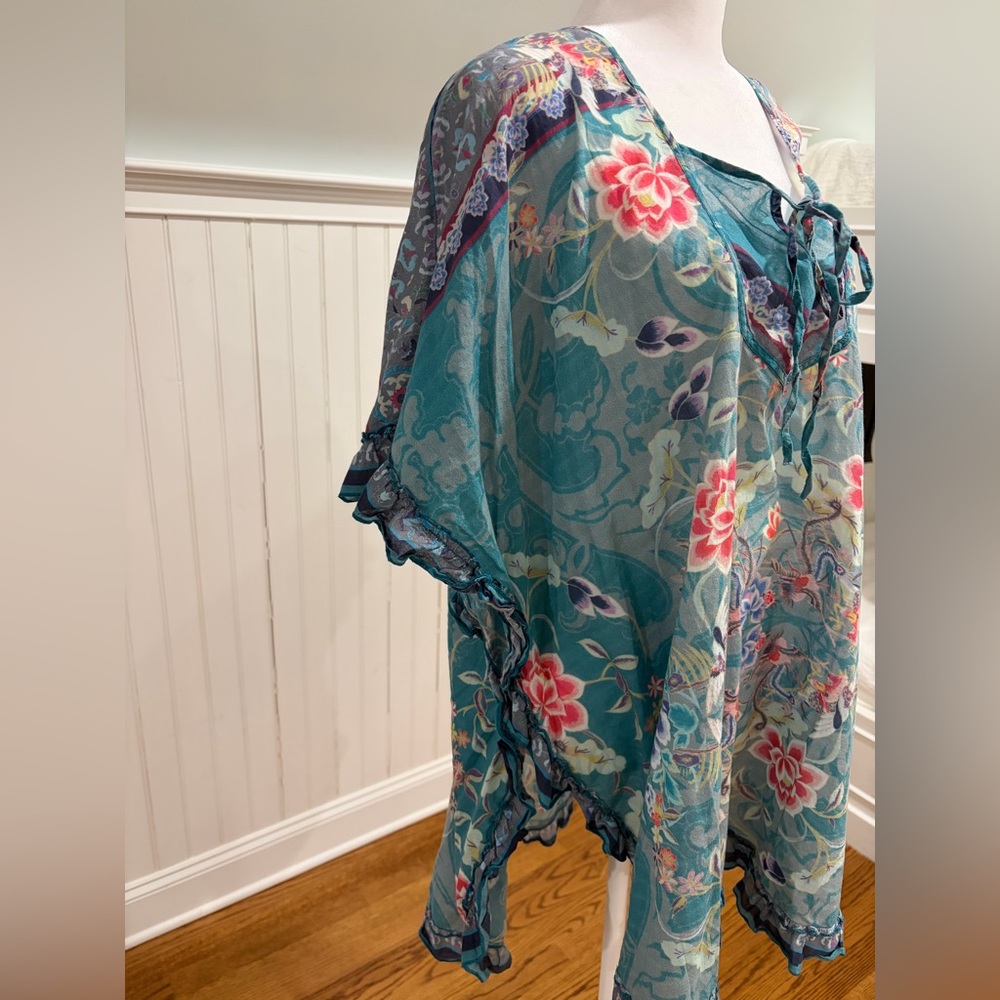 Johnny Was Sheer Kaftan Pincho Tunic Blouse (S) - Picture 4 of 6